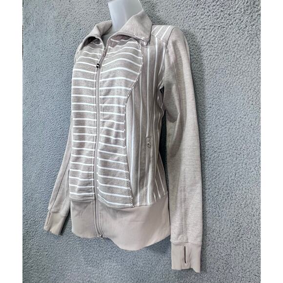 Lululemon Nice Asana Jacket Stripe Women's 8 Beige Luon Full Zip Activewear Yoga - Picture 15 of 16